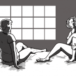 two people sitting on a bed by a window having an in-depth chat about their relationship