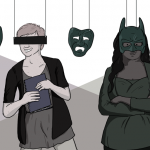 two sex bloggers standing behind masks for anonymity