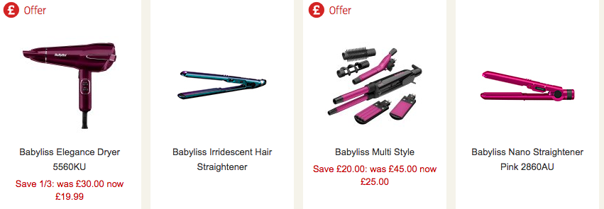 top 4 'gifts for her' listed on sainsbury's website includes straighteners curlers more straighteners and a hairdryer