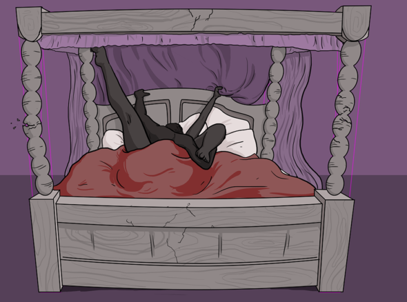 good beds to fuck in - two people in a four-poster bed all tangled together having a very sexy time