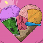 image of a heart that sums up all the things 'i love you' means - composed of bits of brain and heart and cake and ice cream and other bits and pieces