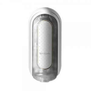 Image of the tenga flip zero ev - a white elongated oval case that is partly clear so you can see that the inside is textured