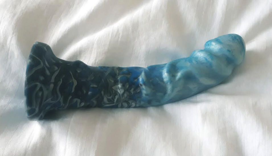 Night King dildo by Uberrime - veined/textured long shaft in black/blue/white/grey