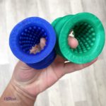 A blue and a green silicone OffBeat masturbator with open ends so I can watch the jizz squirt out of it