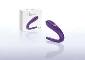 Image of purple Satisfyer partner vibrator - c shaped couples vibrator in box