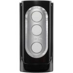 Picture of the Tenga Flip Hole in black - a black tube with silver panel on it that has three soft buttons to control the sex toy