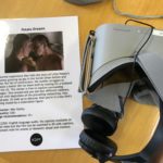 VR headset with image from 'potato dreams' and synopsis of film