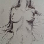 Pencil drawing of a naked woman with her head tipped back
