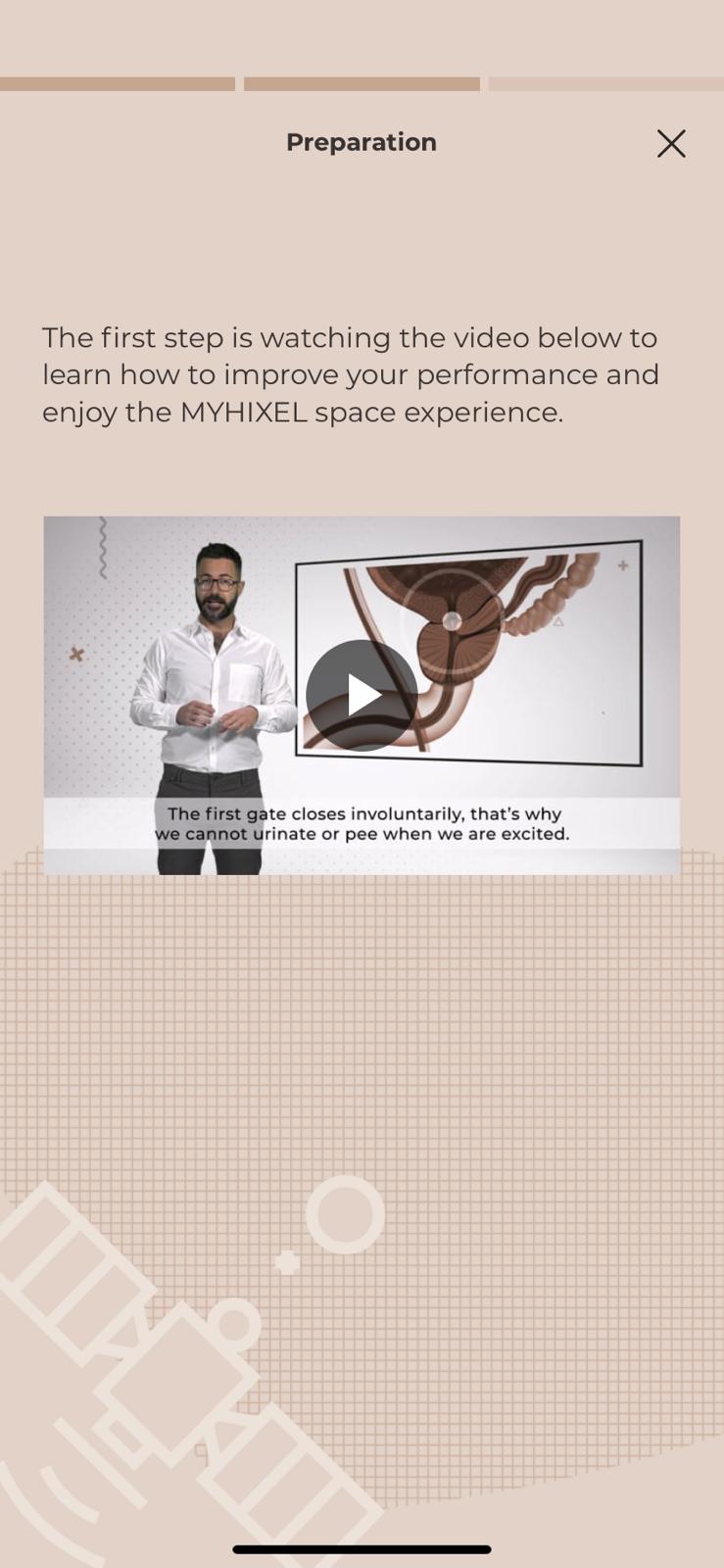 Screengrab from the MyHixel app showing a video of a man teaching about the physiology of ejaculation