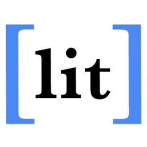 Blue square brackets with the word 'lit' written in black inside