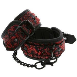 Black ankle cuffs with a red flowery decal