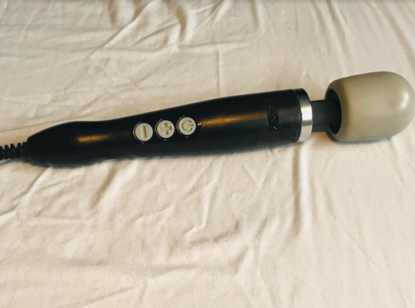 Black Doxy wand with grey buttons and a grey head