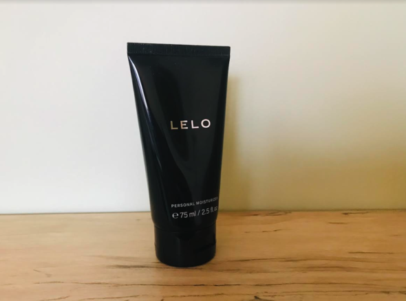 Black bottle with small classy silver text which reads 'Lelo personal moisturiser'