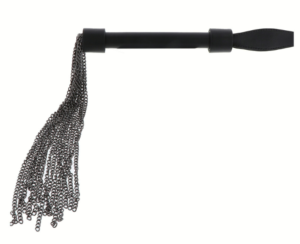 Leather-handled flogger where each tail is made of metal chain