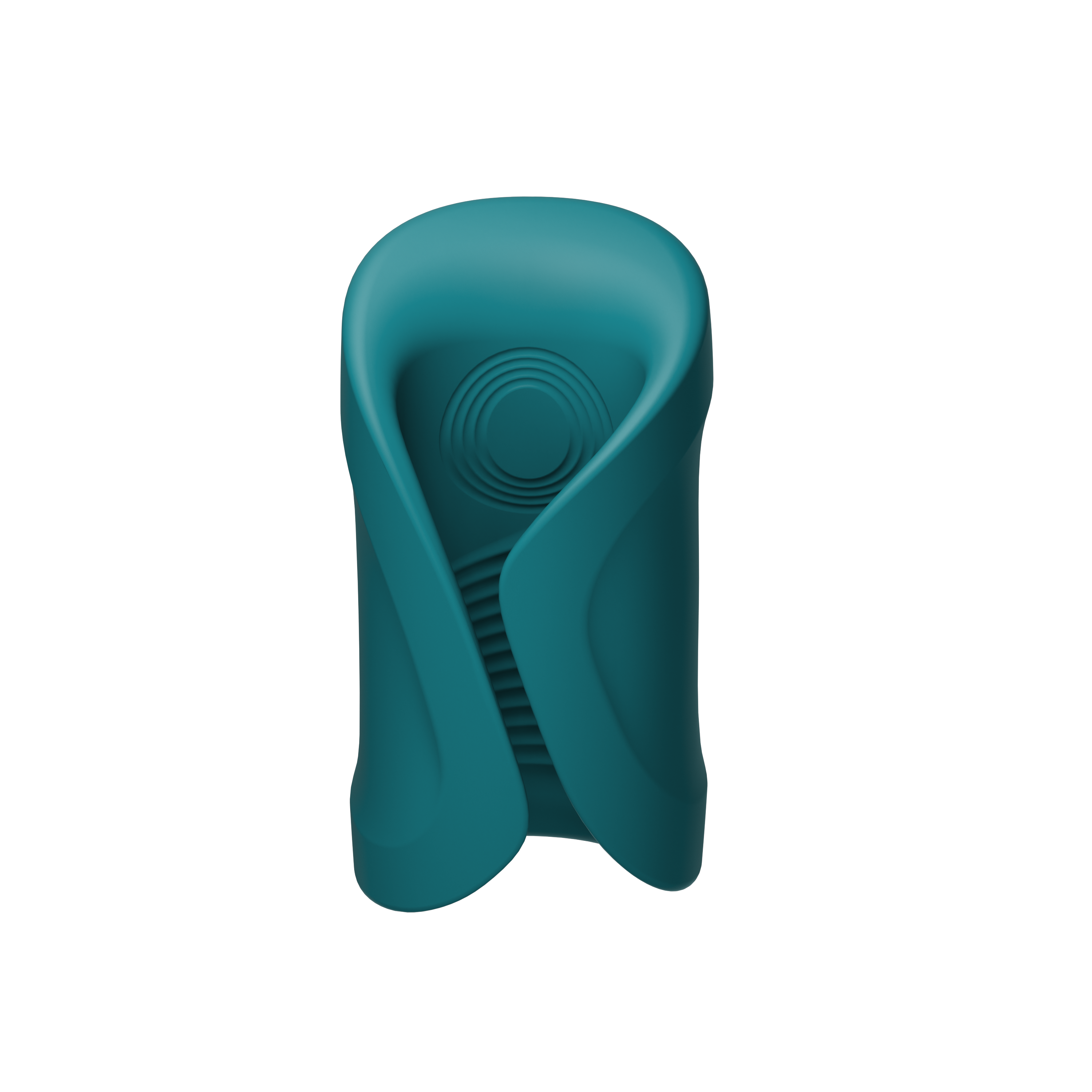 Teal green wrap-around dick vibrator with a slit towards the front so it opens to accommodate most dicks