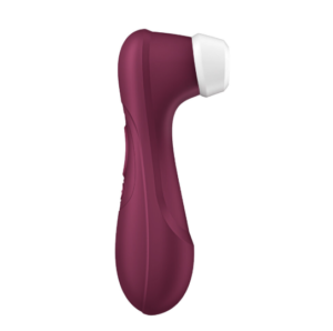 Rose pink toy that looks like a small massage gun, but with a white tip on the end for clitoral suction